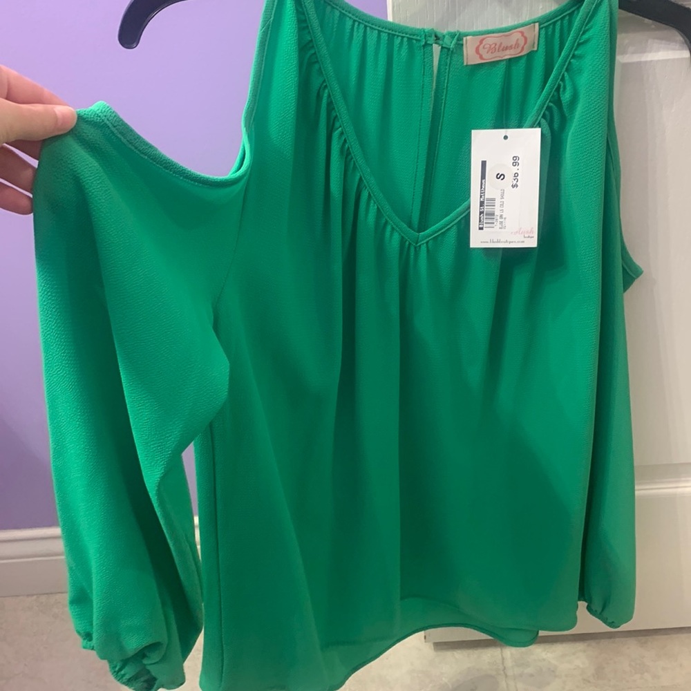 BLUSH Green Blouse with cold shoulders